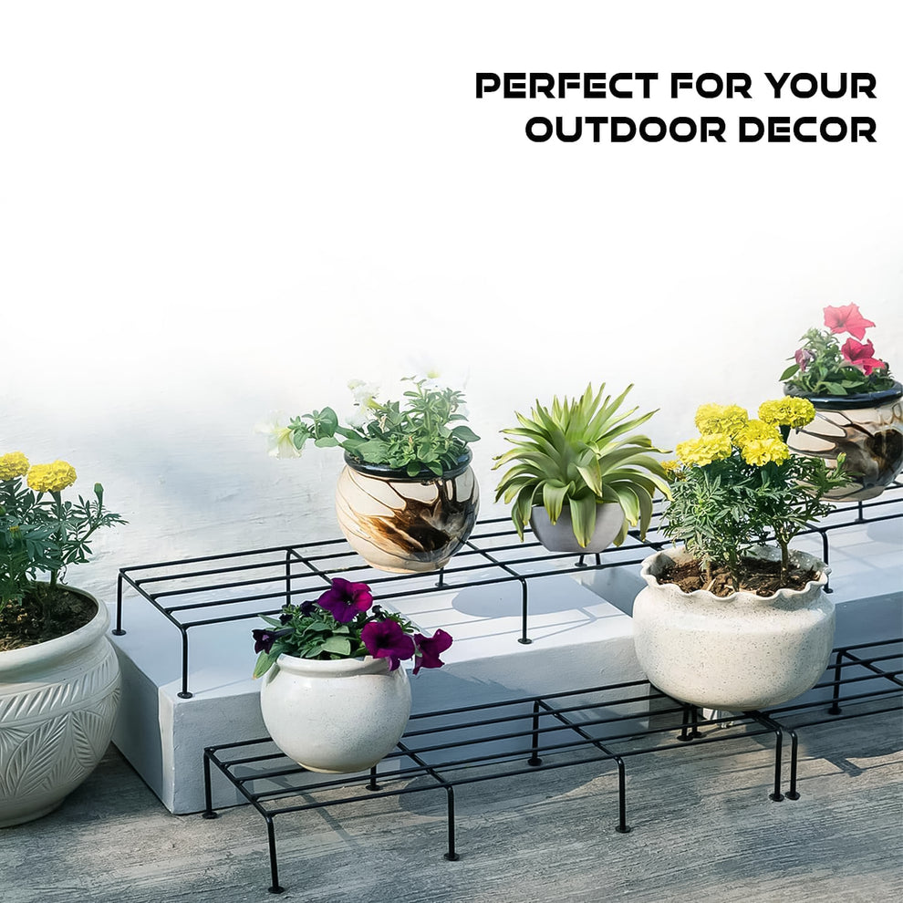 Metal Rectangle Flower Plant Stand – Durable 2 Pc Set